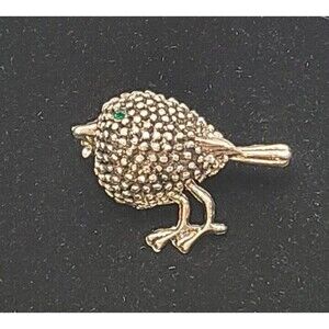 Little Budgie Bird Brooch With Green Crystal For An Eye 1.5" Wide X 1" Long